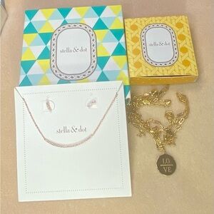Stella & Dot earring and necklace set and gold Love necklace